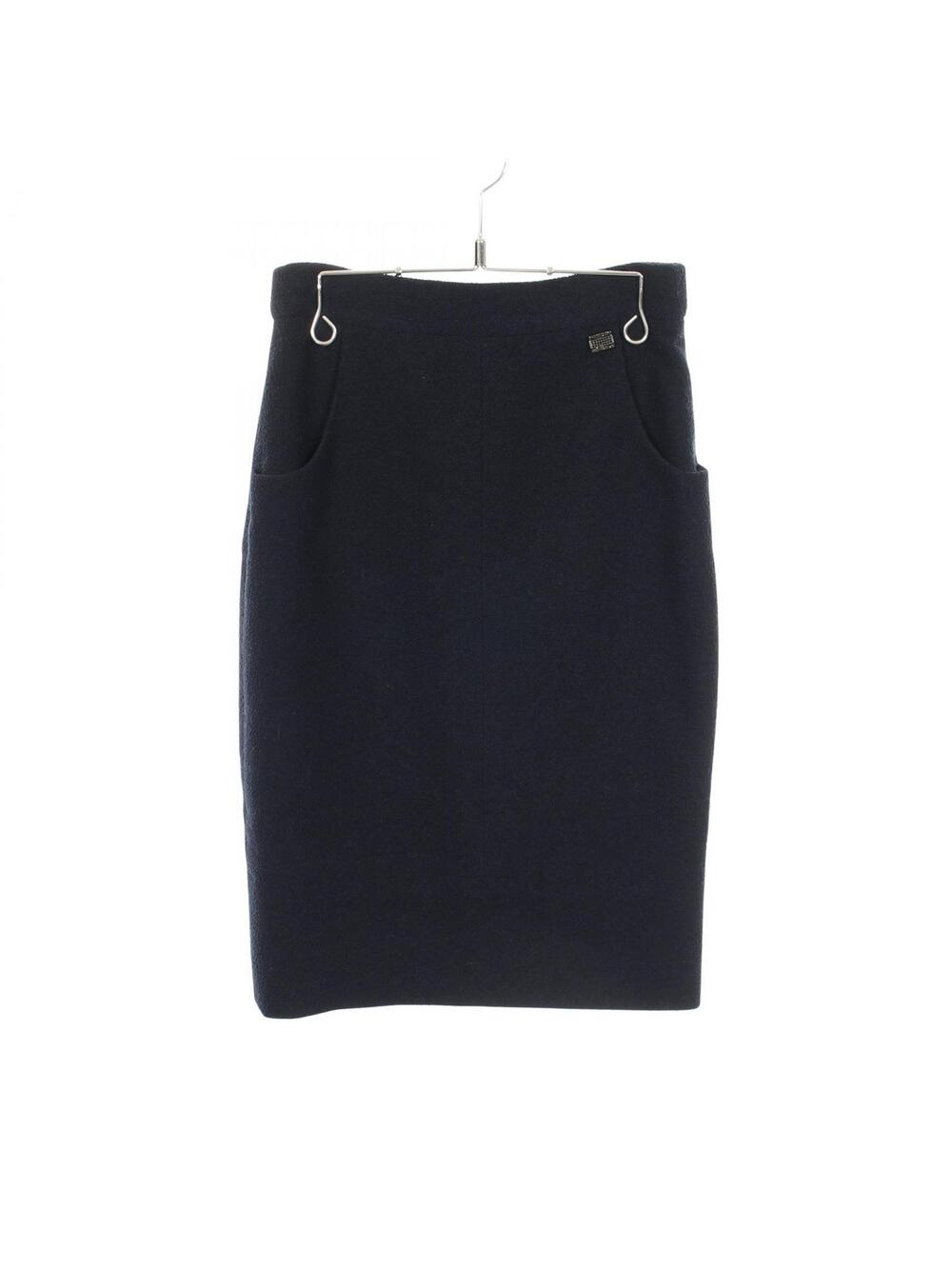 Chanel Pile Skirt #36 Wool Navy Used #339367C35B